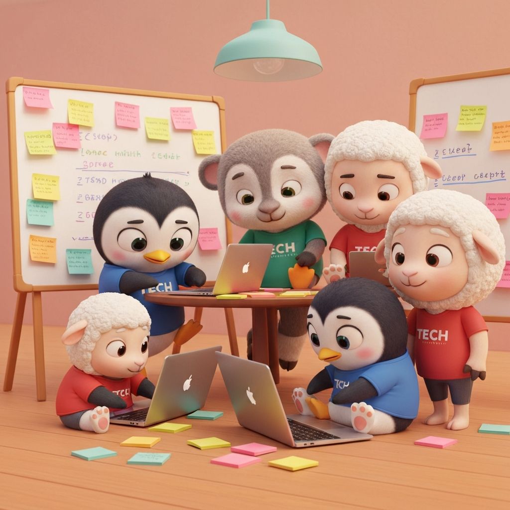 The flock working together at the hackathon